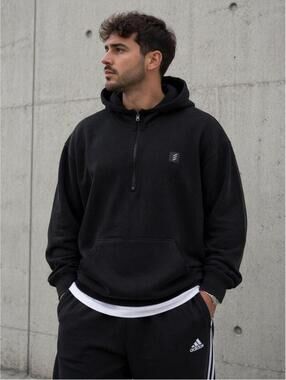 Adidas Adicross Black White 1/2 Zip Hoodie 2XL Oversized Streetwear Basic Modern